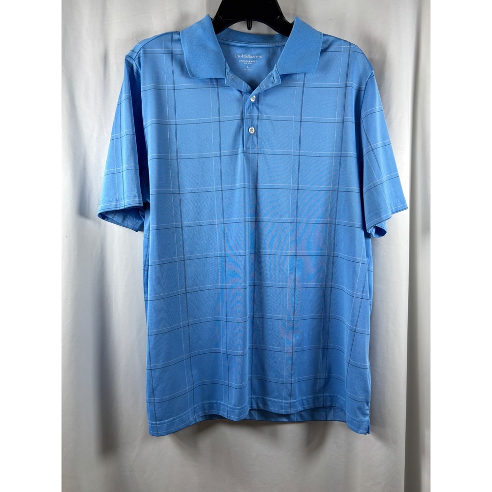 Croft & Barrow Performance Polo Mens Large Blue Windowpane Cool Dry Golf Shirt